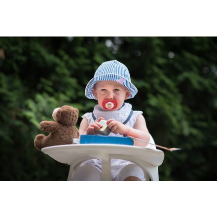 Kék-fehér csíkos baby kalap Mini 48 cm-es fejkör