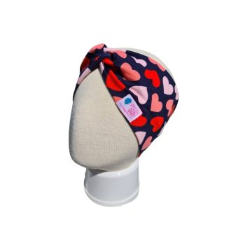 Csavart fejpánt, szíves, kék-rózsaszín