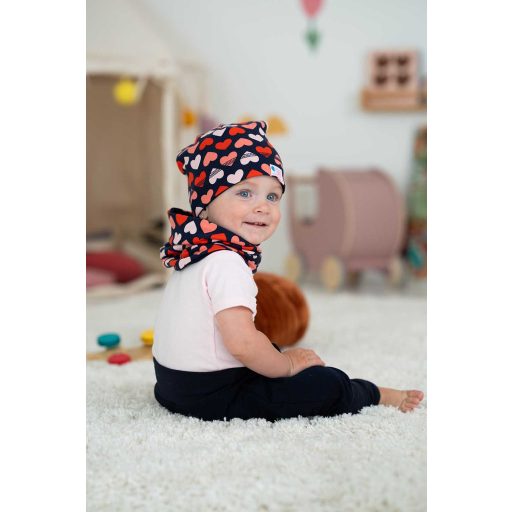 Beanie kétrétegű, szíves, kék-rózsaszín