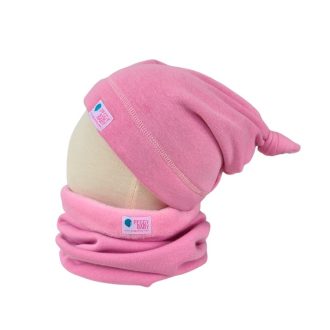 Bundás téli csomós sapka, egyszínű, világos-pink