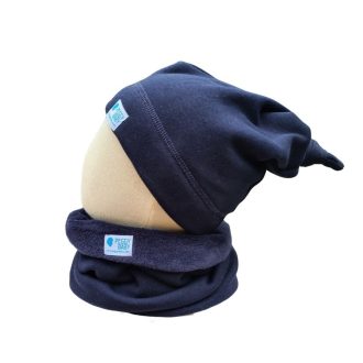 Bundás téli csomós sapka, egyszínű, marine-kék