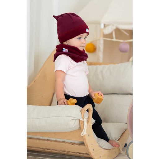 Bundás téli csomós sapka, bordó inv