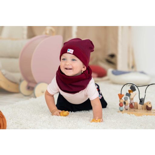 Bundás téli csomós sapka, bordó inv